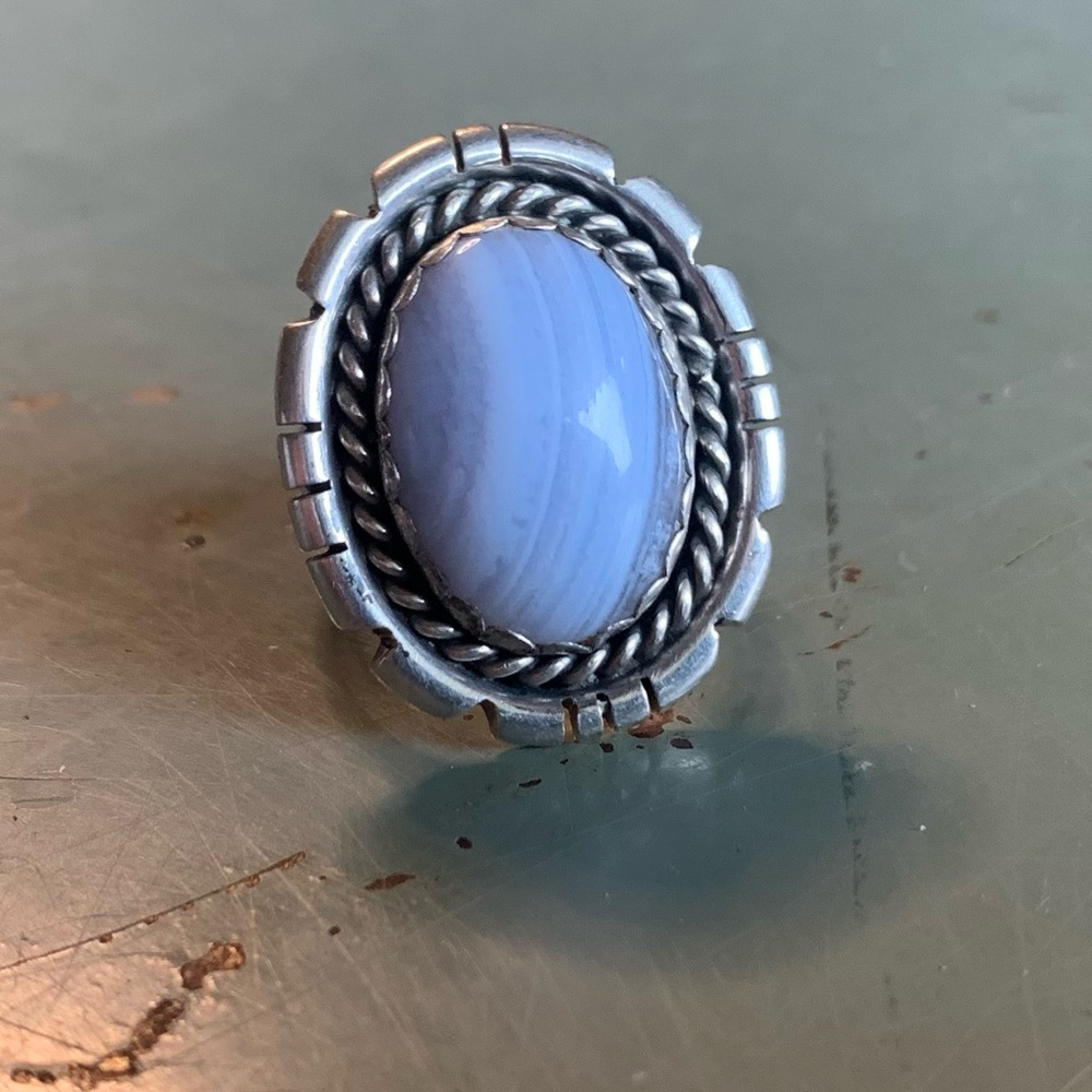 Sterling Silver and Blue Lace Agate Women's Ring